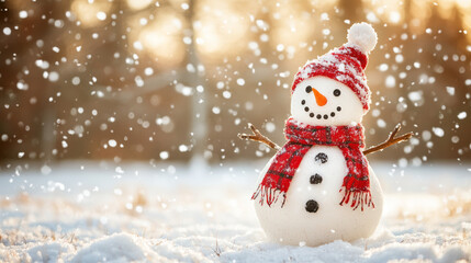 Obraz premium Snowman with red scarf in winter