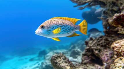 Vibrant coral reef fish swimming in tropical waters underwater photography ocean environment close-up view marine life exploration