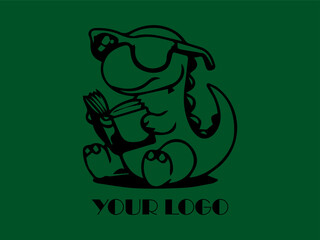 Fototapeta premium dinosaur is reading a book while wearing sunglasses. Ideal for educational materials, childrens books, quirky designs, and social media posts