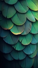 Obraz premium Close-up of vibrant green bird feathers overlapping.