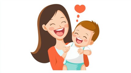 Fototapeta premium A joyful mother and baby share a loving moment, both smiling happily, reflecting the bond of love and happiness.
