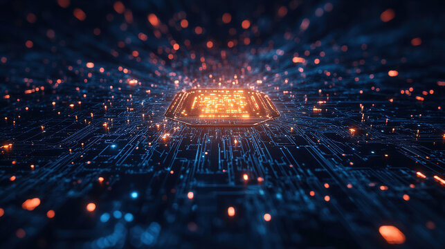Dark technology background with circuit board lines