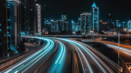 Obraz premium Night Cityscape with Traffic Light Trails