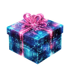 Colorful gift box with a shiny ribbon on a white isolated background.
