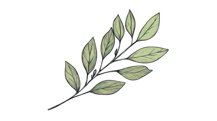 Obraz premium Branch with Fresh Green Leaves on White Background – Minimalist Nature Concept and Organic Design.