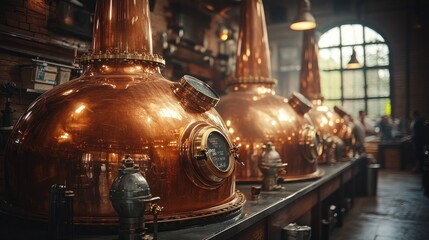 Copper stills in a distillery.