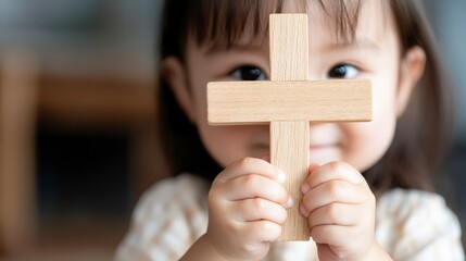 Obraz premium Child Holding Wooden Cross Faith Hope Religion