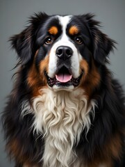 Majestic Bernese Mountain Dog Portrait Fluffy, Happy, Canine. Generated AI