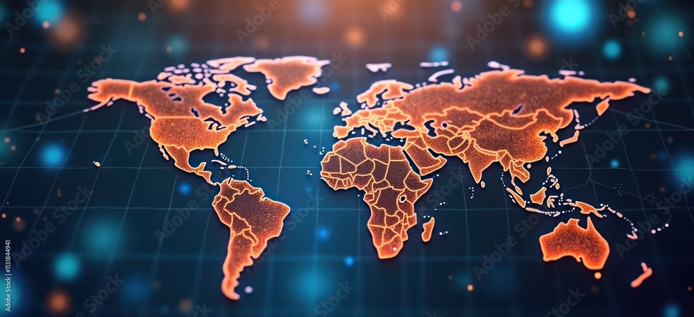 Poster global electronics market connectivity. world map shows global trade routes for tech products. digit