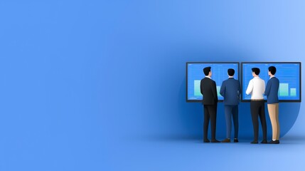 Obraz premium Business Team Analyzing Data on Large Screens Financial Metrics Market Trends Growth St