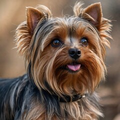 Close-Up of Yorkshire Terrier Puppy with Playful Expression Outdoors