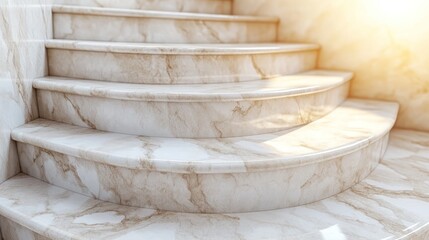 Elegant curved marble staircase indoors, sunlight.