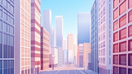 Obraz premium Sunlit city street with tall buildings.