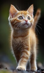 Fototapeta premium full-body photograph of an orange cat walking on a white background