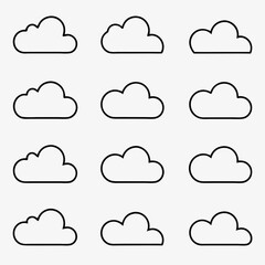 Minimalist Cloud Icon Set with Smooth Outlines vector illustration.