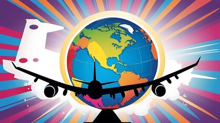 Fototapeta premium Airplane Soaring Over A Colorful World Globe