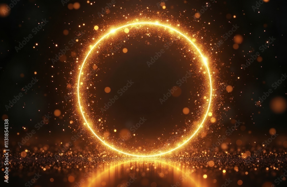 Poster gold circle glowing with sparkles. abstract design. luxury effect. ideal for celebratory occasions p