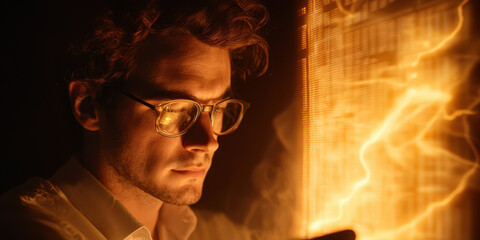 Cyber Attack and Incident Response Concept. hacker in dark environment analyzing data with glowing screens