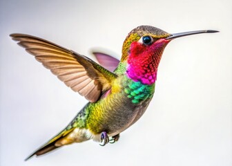 Fototapeta premium Hummingbird in Low Light: Isolated Elegance on White Background