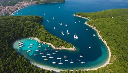 Aerial view of Büyükada Island in Turkey's Princes' Islands, showcasing its lush greenery, historic architecture, and surrounding turquoise waters