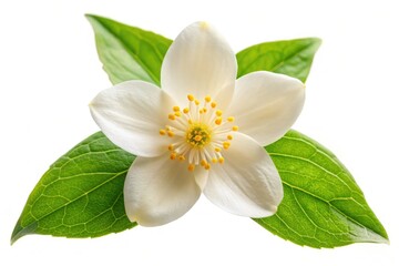 Jasmine Flower, Single Bloom, White Background, Panoramic Photography, High Resolution, Isolated, Botanical, Floral Image