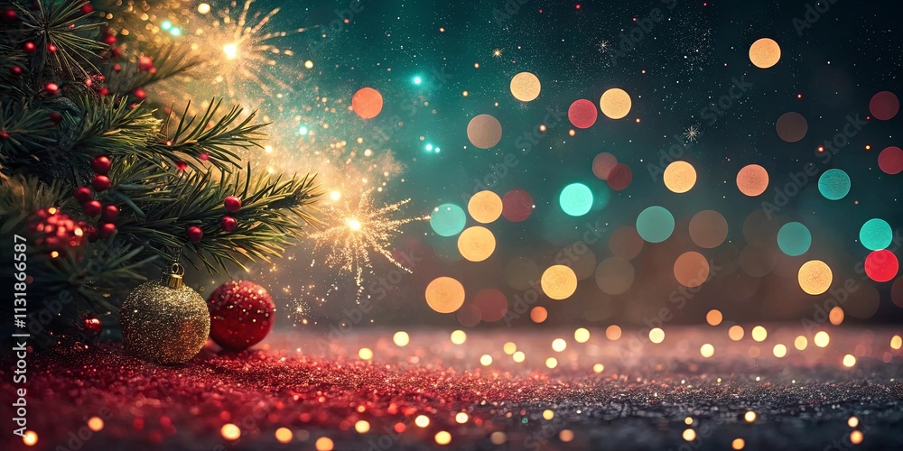 Poster a christmas tree with a red ball on top of it