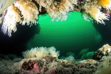 Naklejka premium Underwater scene with coral and sea anemones.