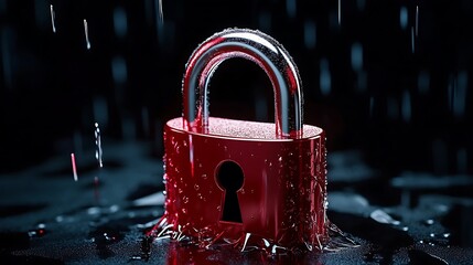 Red Padlock in the Rain: A Dark Cybersecurity Image AI Generated