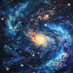 Fototapeta premium Bright stars and swirling nebulae on a dark galaxy background galaxy, nebula, star, sky, cosmos, universe, 