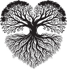 Obraz premium A beautiful tree roots forming a heart shape isolated on white background vector silhouette illustration