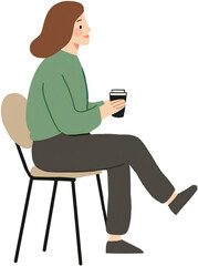 coffee, coffee shop, healing,woman drinking coffee, lllustration of drinking coffee