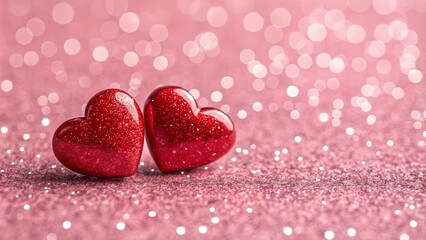 Obraz premium Two red hearts are on a pink background