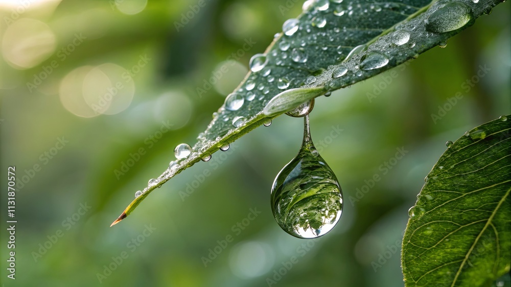 Poster a leaf with a drop of water on it