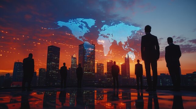 Corporate Leadership and Global Partnerships: business deals, teamwork, multinational strategy, global networks, leadership excellence, international trade, professional unity, strategic vision.