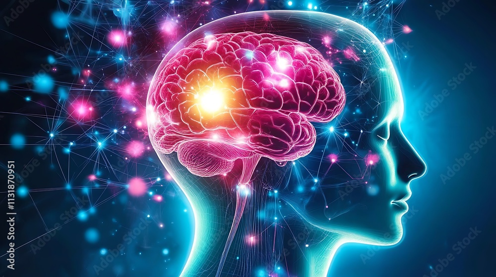 Aufkleber artistic human brain futuristic with the relationship of activity complex neural networks dynamic en
