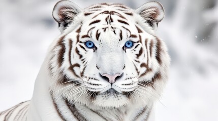 Fototapeta premium Majestic White Tiger Stunning Blue Eyes Winter Wildlife Close Up Portrait