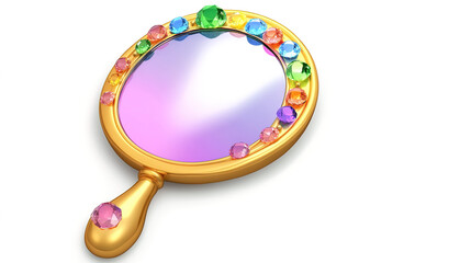 Hand Mirror with Gems - A beautifully detailed hand mirror embellished with sparkling gems, perfect for adding a touch of elegance to any scene.
