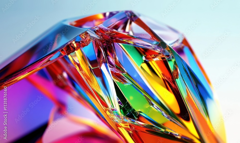 Poster A close-up of a colorful prism glass with intricate reflections and refracted light, creating a vibrant and dynamic abstract pattern.