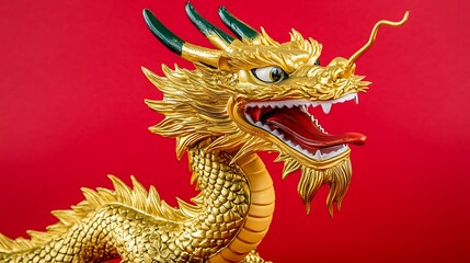 Fototapeta premium A clean white-style image of A dragon-shaped lantern glowing brightly, on a pastel red gradient background, image positioned on the right. 