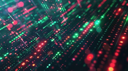 Obraz premium A colorful digital stock market ticker with green and red numbers and glowing effects for financial themes