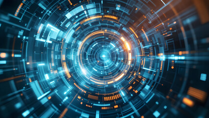 Fototapeta premium High-tech futuristic technology background, evolution of the world wide technology. Glowing circuit lines