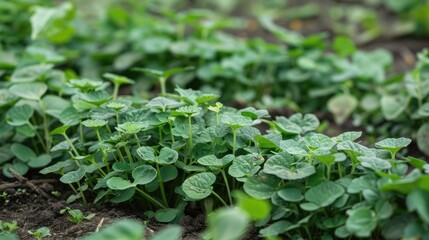 Cover crops growing in healthy soil to prevent erosion and enhance biodiversity