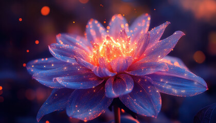 Fototapeta premium stunning macro photo of glowing flower with vibrant colors and sparkling details, creating magical atmosphere