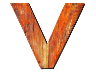 Wooden letter v on black background, vintage typography and rustic charm for designs