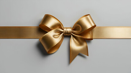 Fototapeta premium gold bow ribbon isolated on Vertical Glossy Golden Bow with Ribbon, Vector Illustration transparent on gray background,