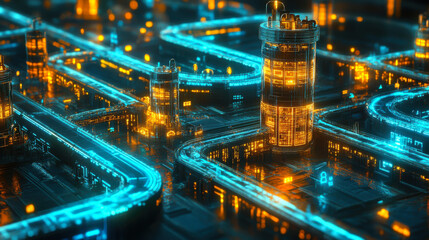 Obraz premium complex data stream flowing through a series of security checkpoints