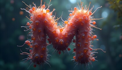 Bacteria, viruses, fungi, and other microorganisms gather together to form this unique letter "M".