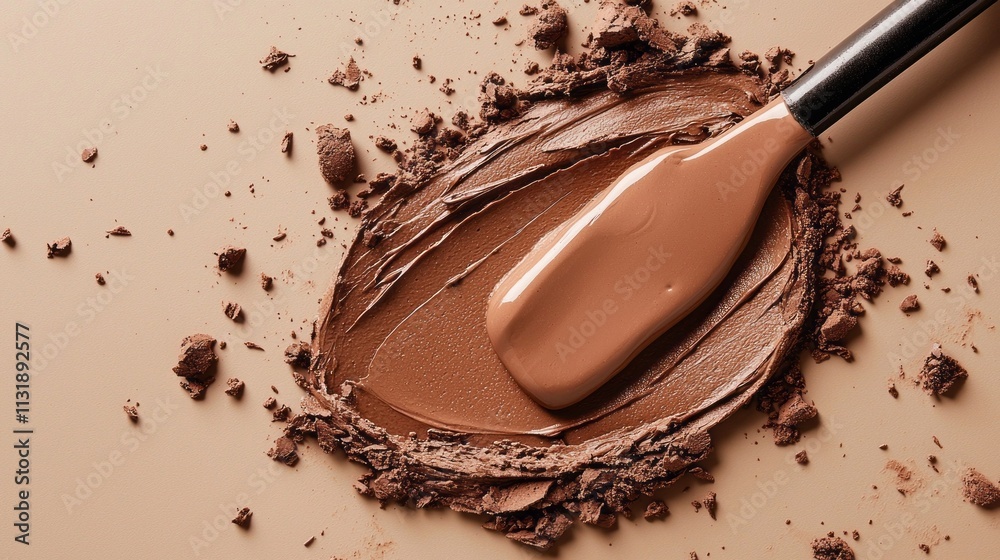 Poster rich, creamy chocolate is artfully spread on a matte surface, showcasing various textures from smoot