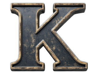 Rusty letter "k", vintage metallic alphabet photography for industrial design 