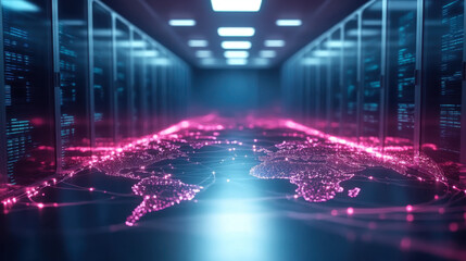 Artistic representation of data flowing seamlessly across a global cloud computing network.